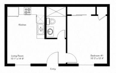 Floor plan for 1 bed, 1 bath, 500 sqft